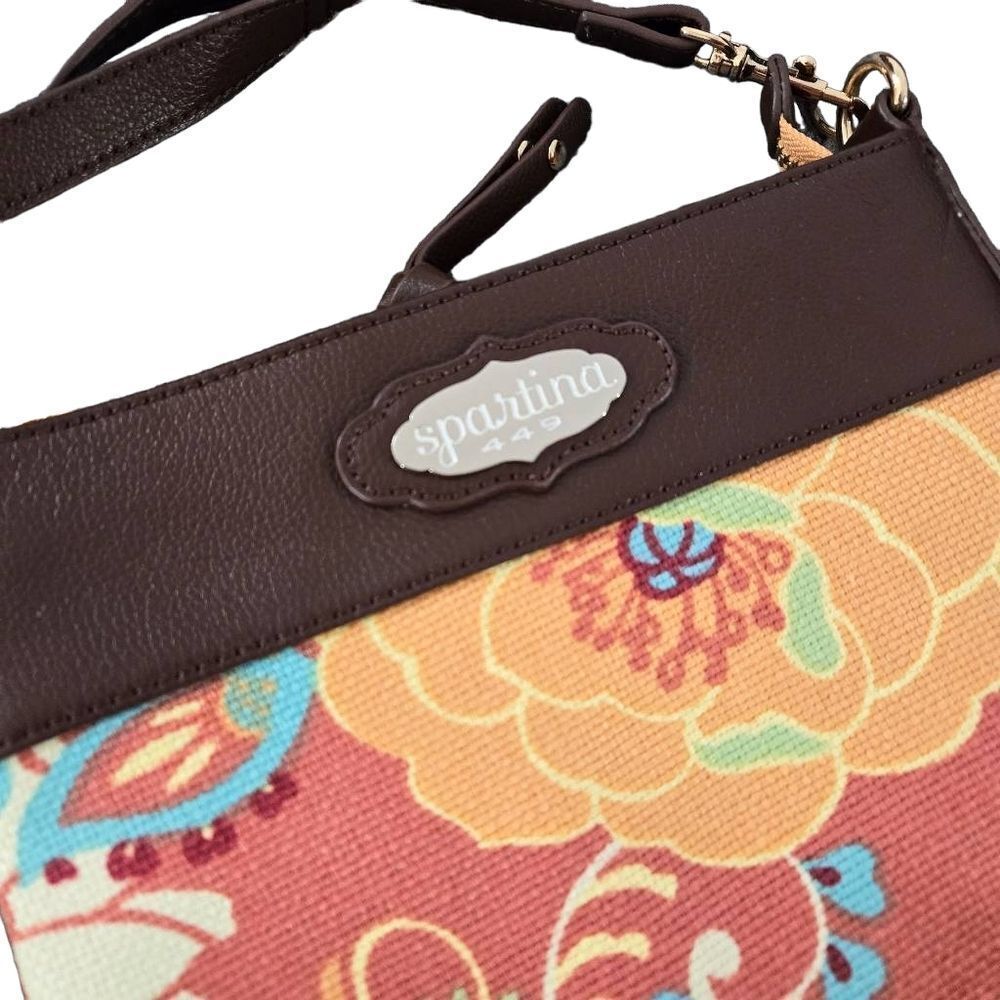 Spartina 449 Leather and Linen Floral Crossbody Purse Like New - Picture 4 of 8
